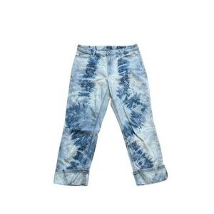 J. Jill Cropped Jeans Women's Size 10 Denim High Rise Island Wash Tie Dye Rolled